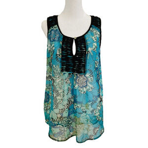 Daniel Rainn Women Top Medium Sleeveless Blouse Green Black Summer Beach